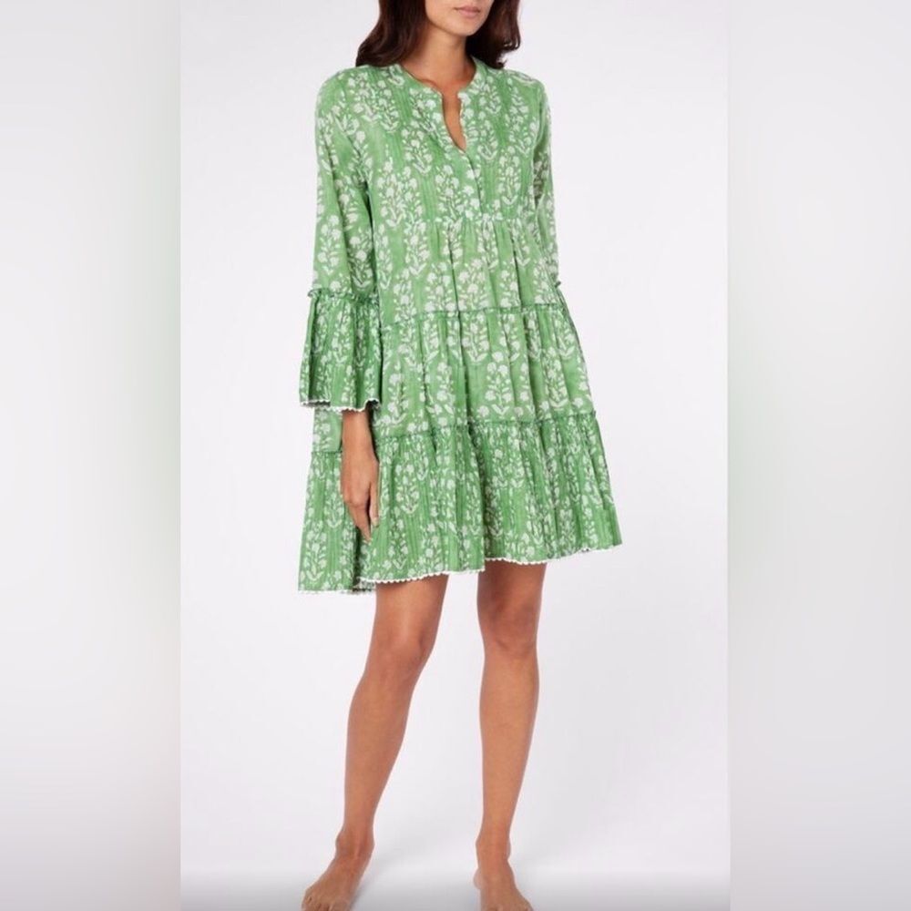 Juliet Dunn Green Printed Tiered Mini Dress size 2 London/US L